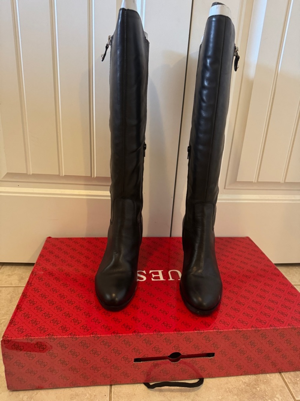 Guess Black Tall Leather Boots